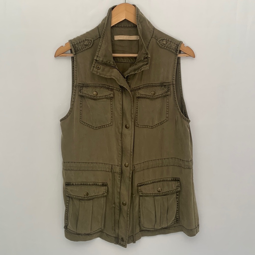 MAX Jeans 100% Tencel Military Cargo Vest Green Size Medium
